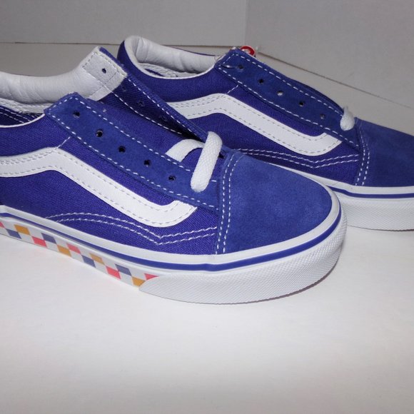 NEW KIDS SIZE 13 VANS CHECKER BOARD RAINBOW BLUE SUEDE LIKE WITH WHITE SO COOL! - Picture 5 of 10
